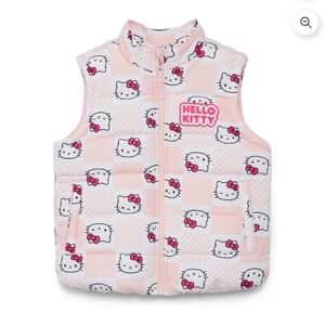 Hello Kitty Blush and White Kids Girl Puffer Vest With Pockets Size 6/6X